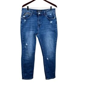 Judy Blue Jeans Womens 13 /31 Straight Leg Distressed Rainbow Pocket Medium Wash